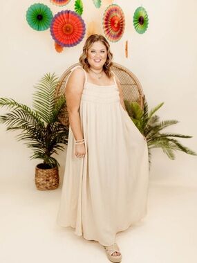 A-Ren Cream Maxi Sundress with Smocked Bodice - Women